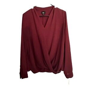 Mossimo Burgundy Wrap Draped Lightweight Long Sleeve Blouse Top Medium